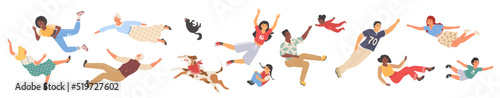 Flat flying people character isolated vector set