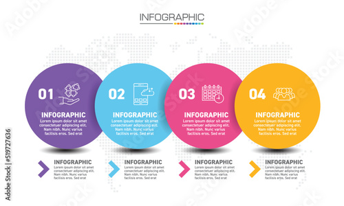 Infographics design 4 steps with marketing icons can be used for workflow layout, diagram, annual report, web design.
