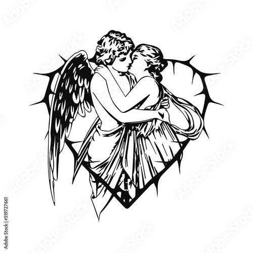 vector couple of angels kissing