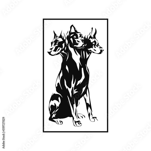three headed dog silhouette vector