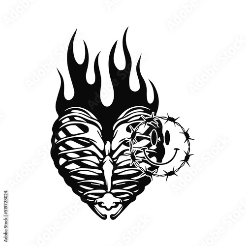 vector illustration of ribs with fire