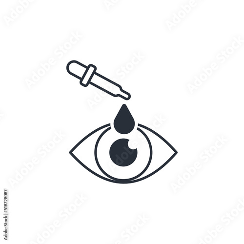 Drop in the eye. Vector linear icon isolated on white background.