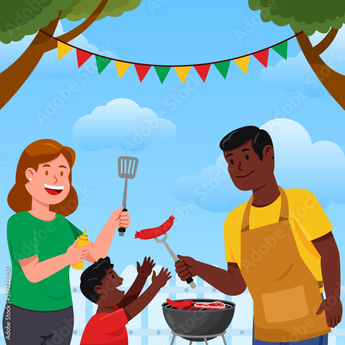 Interracial Family In Barbeque Party