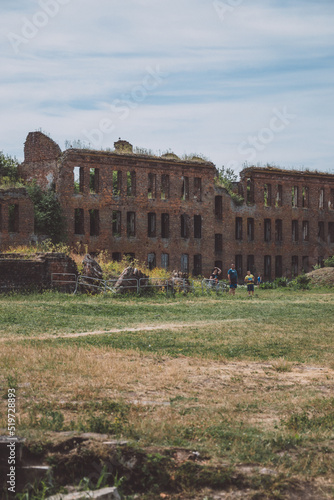 Ruins of a brick prison in the fortress of Oreshek in Russia. photo vertical photo