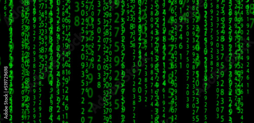 Matrix background. Green data code abstract numbers on black background. Technology, cyberpunk, network concept.  © uladzimirzuyeu