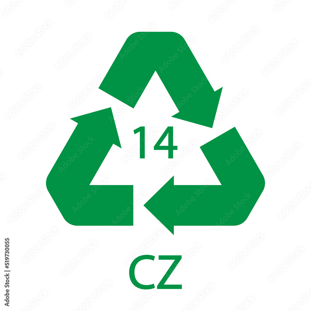 Battery recycling symbol 14 CZ . Vector illustration Battery recycling symbol 14 CZ . Vector illustration