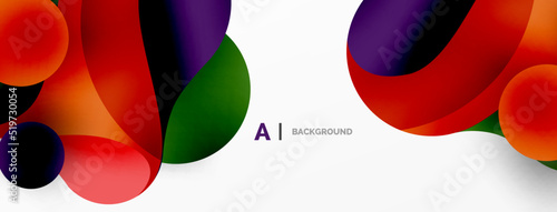Flowing geometric shapes minimalist abstract background. Round shapes and circles. Wallpaper for concept of AI technology, blockchain, communication, 5G, science, business