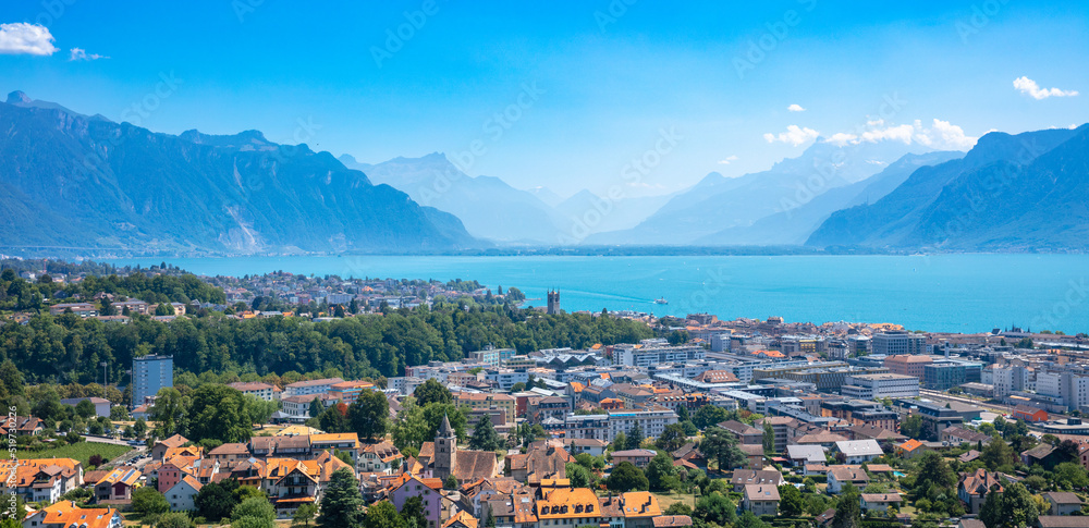 Geneva lake,  panorama view of city landscape- Switzerland