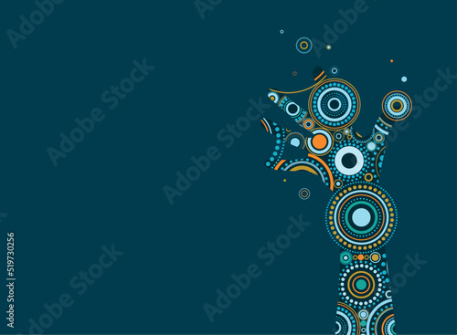 Fantasy painted hand with bright ethnic ornament of circles and dots. Creative event, festival, holiday, party, exhibition, show placard or poster. Magic vector concept