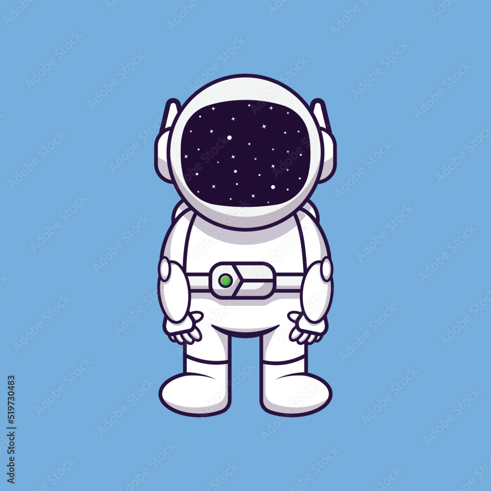 Astronaut with galaxy face vector icon cartoon standing. Fantasy Concept. Premium simple design