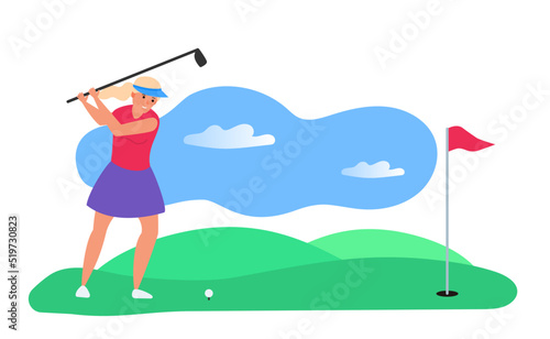 woman playing golf outdoor vector illustration