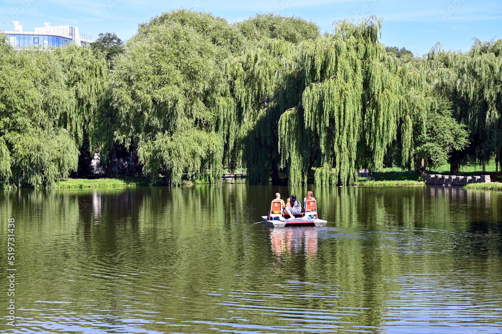 A picturesque place to rest in the park of the city of Ternopil 