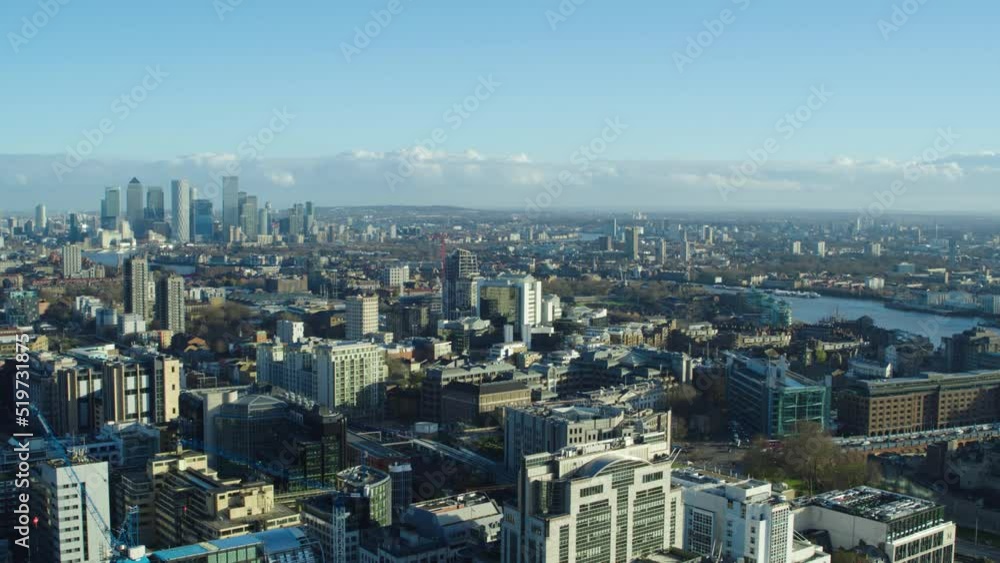 London aerial establishing shot featuring offices and tower of london London aerial establishing shot featuring offices and tower of london