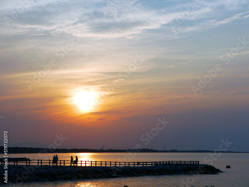 The seaside park and the gradation of the setting sun