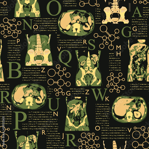 seamless pattern background. vector x-ray of human abdomen with pelvic bone and spine. Medical diagnostics of the digestive system and kidneys