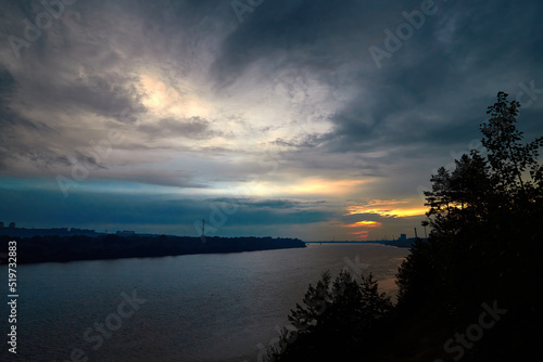 Summer sunset on the Volga river. Summer evening.