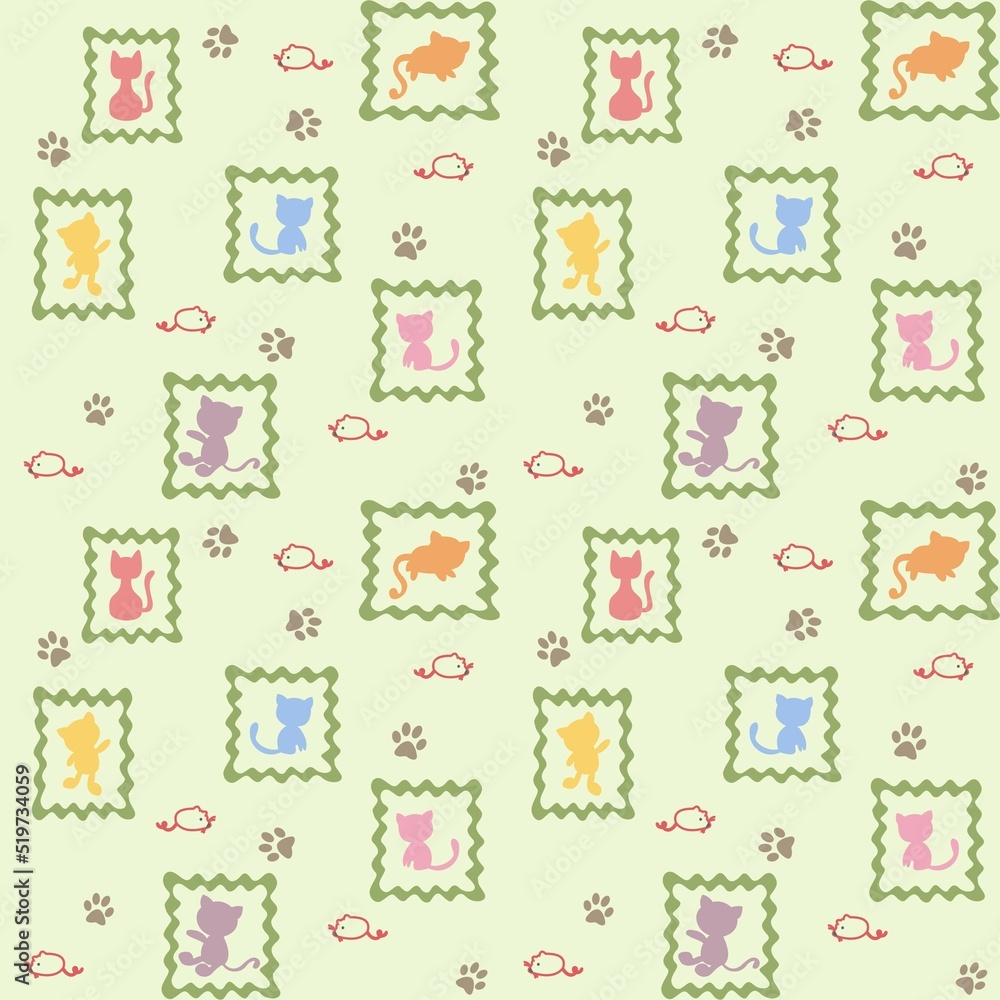 Cute Cat stamps with cat silhouettes Cute Cat stamps with cat silhouettes
