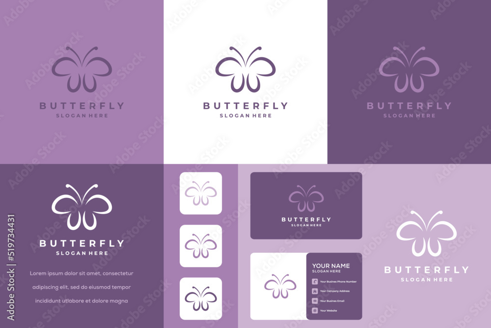 Butterfly jewelry logo linear vector icon collection