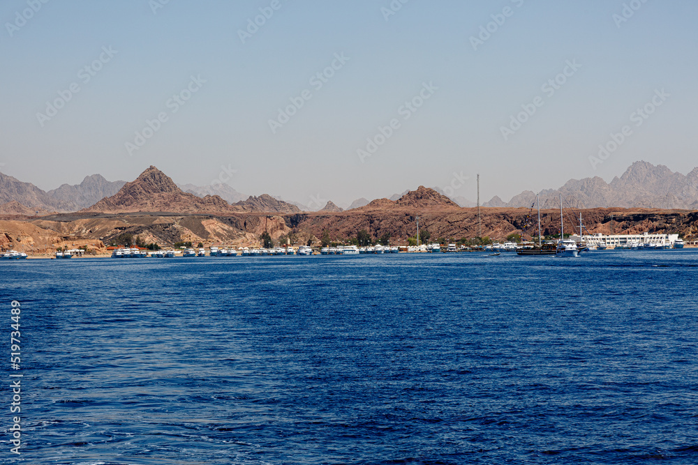 View to the shore of Sharm el Sheikh from the Red sea