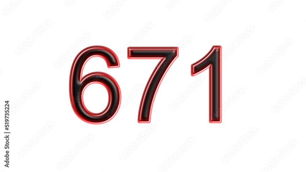 red 671 number 3d effect white background red 671 number 3d effect white background