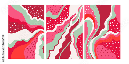 Strawberry background. Set of abstract compositions with strawberries.