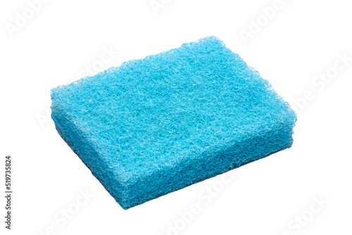 Blue scouring sponge with white background, with out background