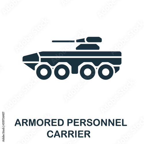 Armored Personnel Carrier icon. Monochrome simple line Weapon icon for templates, web design and infographics photo