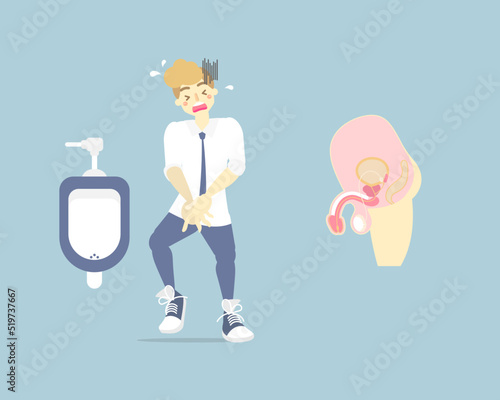man needing to urinate and holding his bladder, pee, health care concept, health care, sanitation, incontinence concept, flat character design clip art vector illustration cartoon