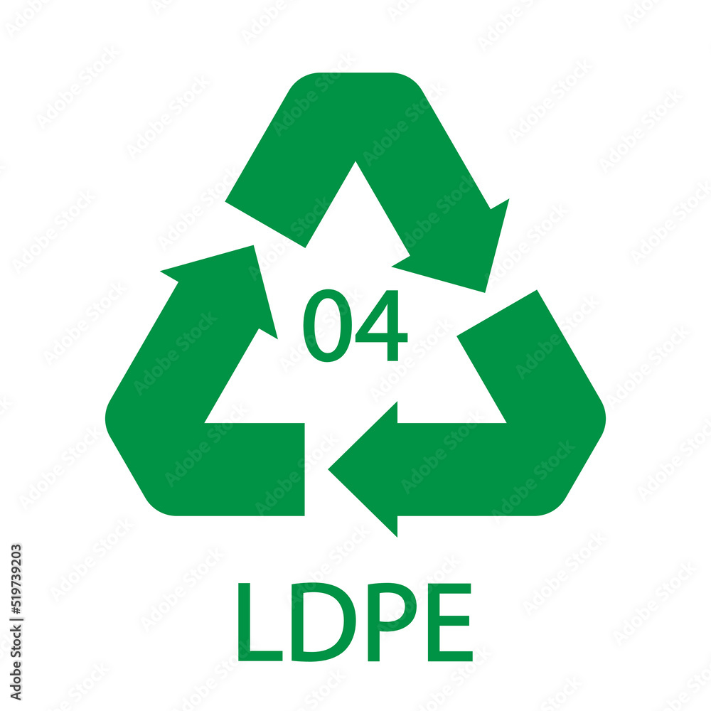 LDPE 04 recycling code symbol. Plastic recycling vector low density polyethylene sign. LDPE 04 recycling code symbol. Plastic recycling vector low density polyethylene sign.