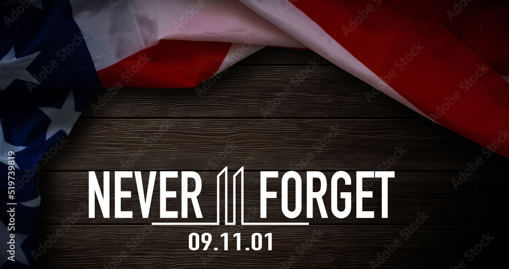 Text Never Forget 9 11 with United States flag Stock Illustration ...