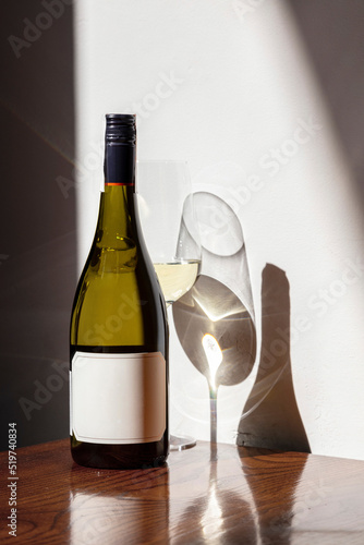 Bottle of wine in sunlight.