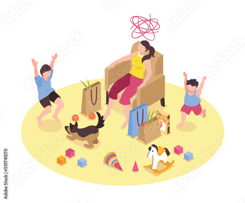 Isometric Tired Woman
