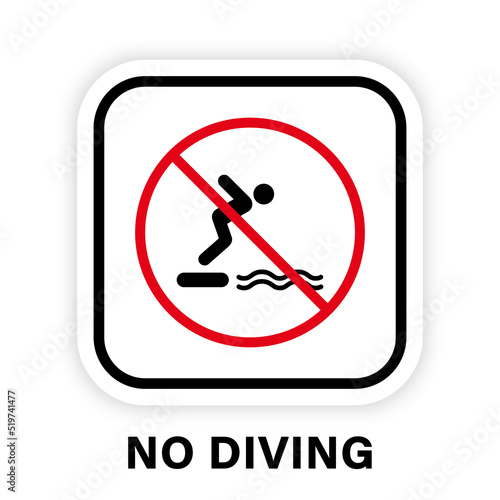 Caution Forbidden Dive in Pool Sign. Prohibited Diving Red Stop Symbol. Notice No Allowed Diving in Water Pictogram. Information Danger Man Swimmer Black Silhouette Icon. Isolated Vector Illustration
