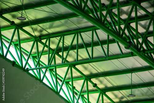 Steel frame on the roof of the hall building