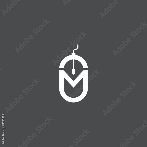 Computer mouse combination with letter M. Logo design.