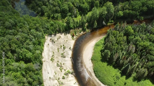 Drone view of the meandering Big East River at Arrowhead Provincial Park, Ontario, Canada. photo