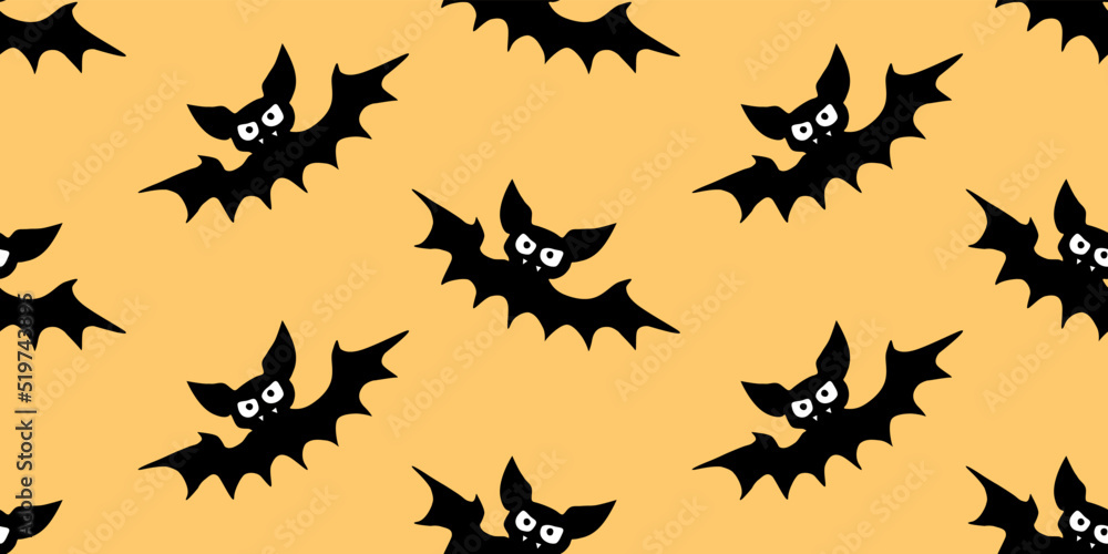 Fototapeta premium Vector flying vampire bats seamless pattern. Halloween backgrounds and textures in flat cartoon gothic style