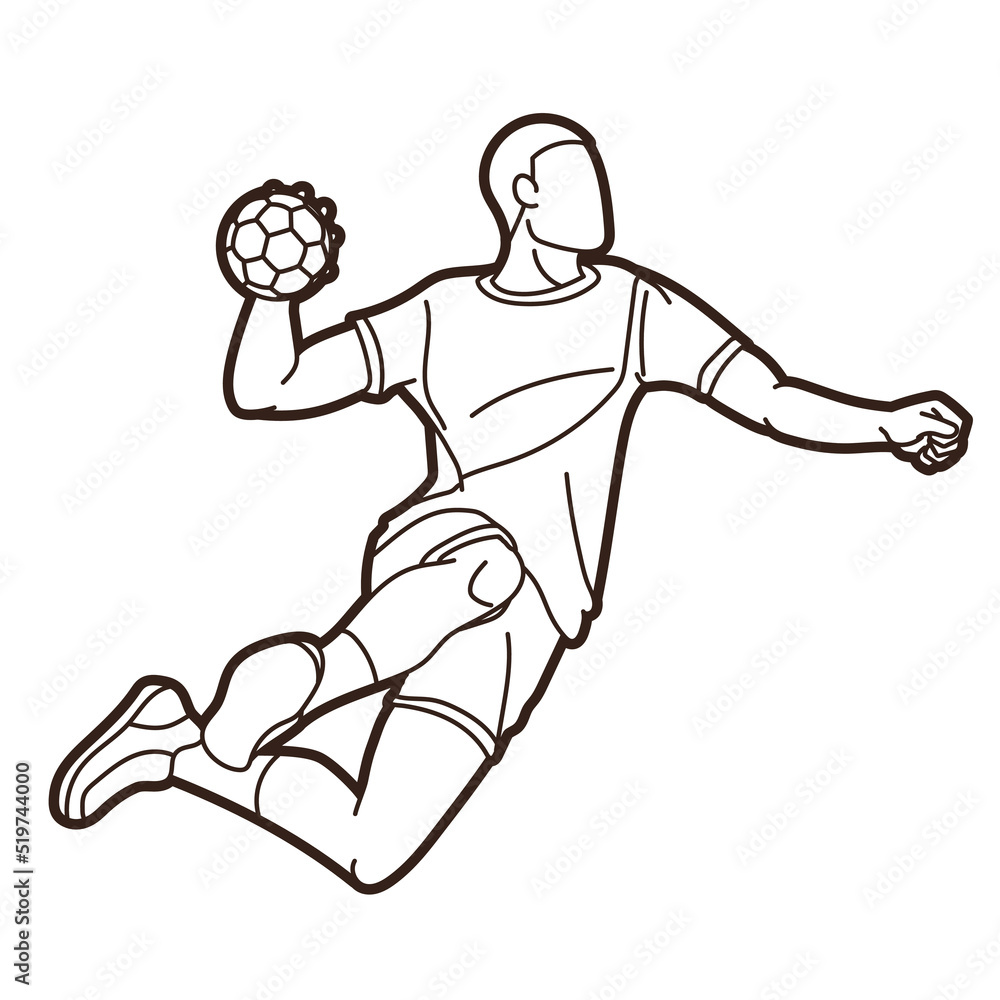 Outline Handball Sport Male Player Action Cartoon Graphic Vector