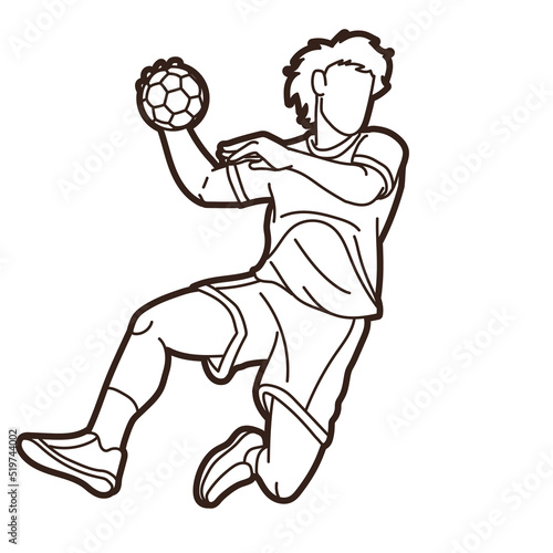 Outline Handball Sport Male Player Action Cartoon Graphic Vector