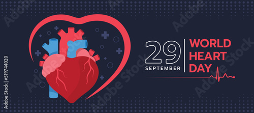 world heart day - human heart sign in line heart with cross and circle ring around vector design