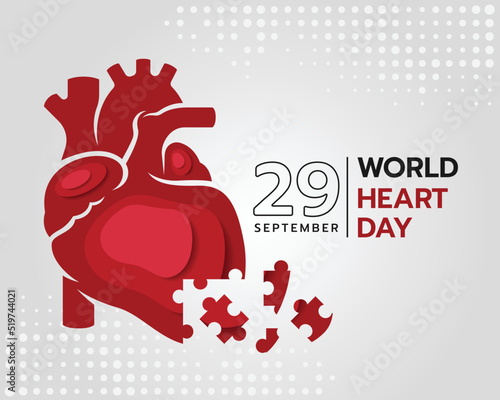 world heart day - The red Human heart is a puzzle piece sign on dots texture background vector design