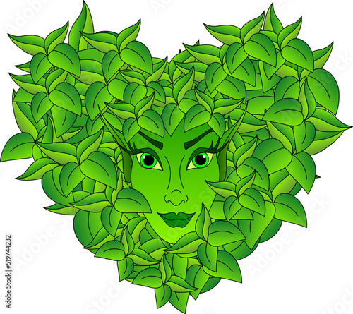 forest nymph, face among foliage