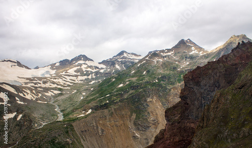 Elbrus region, gorge, valley, canyon, Terskol, Terskol gorge, nature, beauty of nature, alpine meadows, grass, green, bright, beautiful, slopes, hills, rocks, stone, high mountains, landscape, summer,