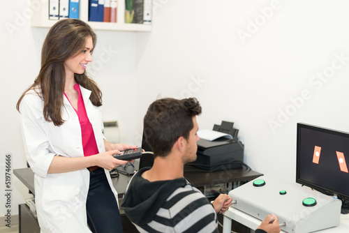 Man and doctor during psychotechnical test