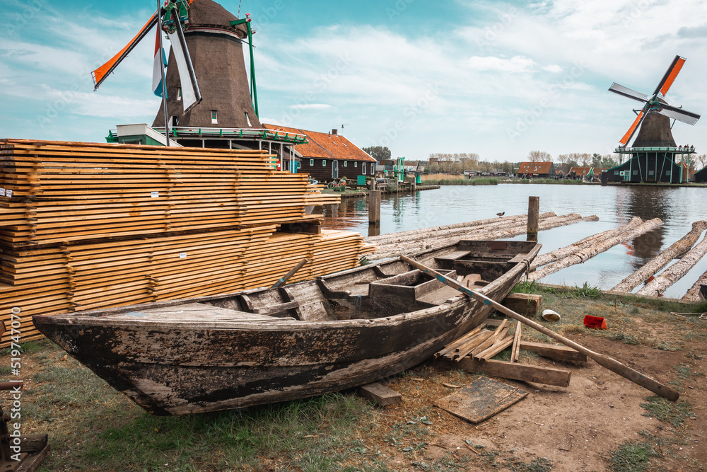 Sawmill in Zaanse Schans windmill museum, Netherlands Sawmill in Zaanse Schans windmill museum, Netherlands