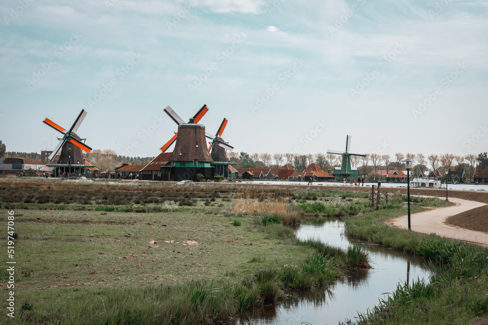 Fototapeta premium Windmills in Zaanse Schans Outdoor museum, Netherlands