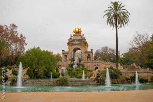 autumn landscape of a park with fountains in Barcelona
