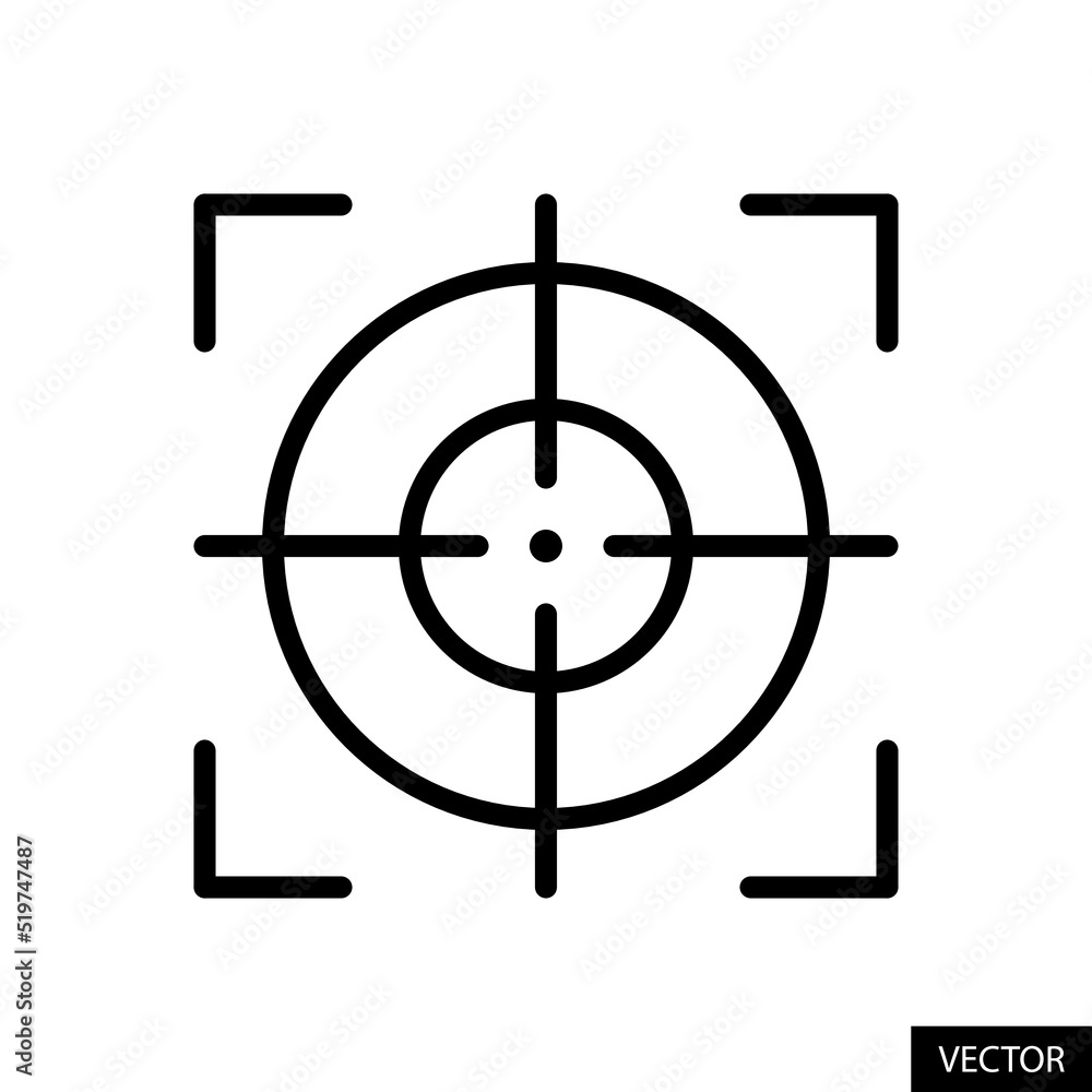 Target, Aim, Focus concept, Sniper crosshair, Calibration vector icon in line style design for website design, app, UI, isolated on white background. Editable stroke. Vector illustration. Target, Aim, Focus concept, Sniper crosshair, Calibration vector icon in line style design for website design, app, UI, isolated on white background. Editable stroke. Vector illustration.