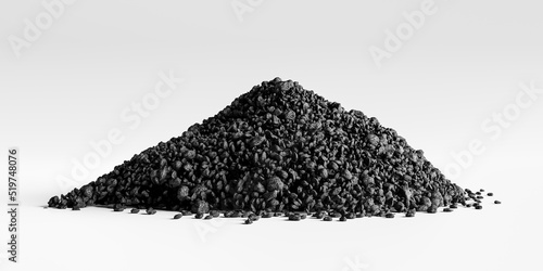 Valokuvatapetti Coal pile isolated on a white background - 3d illustration, the concept of risin