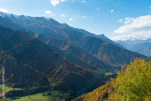 Fantastic, colorful autumn landscape in the Caucasus mountains, Svaneti, Georgia. Beautiful autumn landscape in the mountains